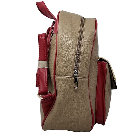 Queen Bee Taupe Red and Cream Large Pebbled Backpack Purse main image 7